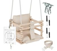 Chaise suspendue bébé en bois avec harnais de sécurité & crochet - beige