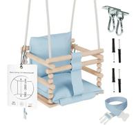 Chaise suspendue bébé en bois avec harnais de sécurité & crochet - bleu