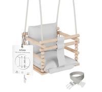 Chaise suspendue bébé en bois avec harnais de sécurité & crochet gris clair