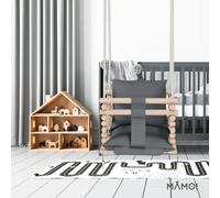 Chaise suspendue bébé en bois avec harnais de sécurité & crochet gris foncé