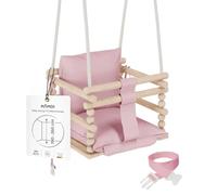 Chaise suspendue bébé en bois avec harnais de sécurité & crochet rose