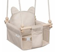 Chaise suspendue bébé mamoi en bois - petit chat 3-en-1 avec harnais - gris