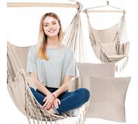 Chaise suspendue brésilienne 125x97cm jusqu'à 120 kg beige + 2 oreillers