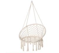 Outsunny Chaise suspendue – Chaise hamac de voyage Ø 80 x 42h m, macramé coton/polyester, beige