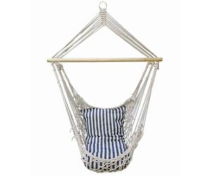 Chaise suspendue chaise suspendue de jardin avec coussin d'assise hamac pour s'asseoir, coton bleu bois blanc, max 120 kg, LxP 60x70 cm