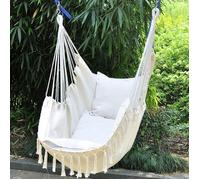 Chaise Suspendue - Corde de Coton - Franges Romantiques - Poids Max 150kg - Confortable - Intérieur/Extérieur
