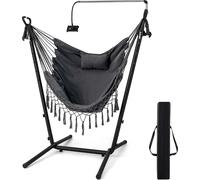 Chaise suspendue COSTWAY avec support, siège suspendu réglable en hauteur avec support pour téléphone portable, coussin & poche latérale, chaise suspendue Balançoire suspendue jusqu'à 250kg, Gris