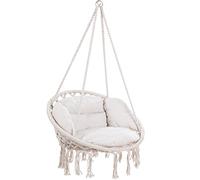 Chaise Suspendue Crème avec Coussins Fauteuil Suspendu 1 Personne hamac en Coton capacité 150kg intérieur extérieur