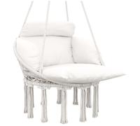 Chaise suspendue - Outsunny - avec grand coussin rembourré - à franges - kit de suspension - cadre en acier - tissage serré - crème