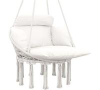 Outsunny Chaise Suspendue avec Grand Coussin rembourré, Fauteuil Suspendu à Franges, kit de Suspension Inclus, hamac Cadre en Acier, Tissage serré, crème