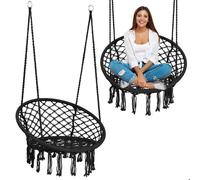 Chaise suspendue de jardin - JANSHOP - BOHO - Noire - Siège large & dossier haut - Pliable bascule