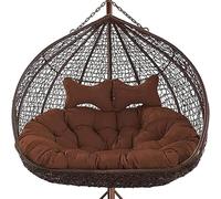 Chaise suspendue double en rotin pour 2, siège balançoire à coussin épais et doux avec coussins de dossier, hamac intérieur et extérieur (taille : 150 x 110 cm, couleur : marron)