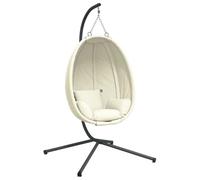 Chaise suspendue en cocon avec support, beige, tissu et acier, berçante | Tissu aéré, cadre en acier, design à bascule, coussin amovible, housse amovible