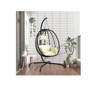 Chaise suspendue en forme d ouf avec coussin blanc crème