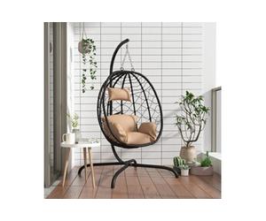 Chaise suspendue en forme d ouf avec coussin taupe