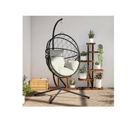 Chaise suspendue en forme d ouf et support beige rotin et acier