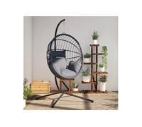 Chaise suspendue en forme d ouf et support gris rotin et acier