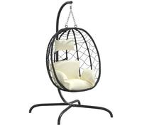 Chaise Suspendue En Forme D'?uf Avec Coussin Lot Tissu Crème Rattan Pe Et Acier