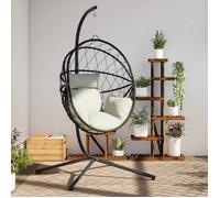 Chaise suspendue en forme d œuf et support beige rotin et acier