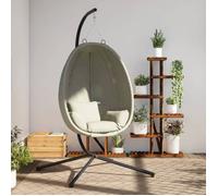 Chaise suspendue en forme d œuf et support beige tissu et acier