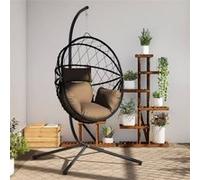 Chaise suspendue en forme d œuf et support taupe rotin et acier G