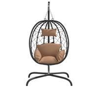 vidaXL Chaise suspendue en forme d'œuf – Résine tressée, Acier revêtu de poudre, Coussin taupe