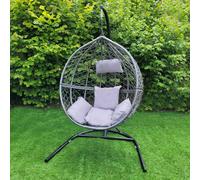 Chaise Suspendue en Rotin Gris Jardin Terrasse Patio Relax Et? Max150KG housse GRATIS