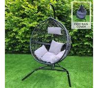 Chaise Suspendue en Rotin Jardin Terrasse Patio Relax Eté Max150KG housse GRATIS Noir G