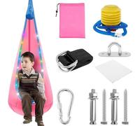 Chaise Suspendue Et BalançOire pour Enfants,Base De Coussin Gonflable.Charge Maximale80Kg,avec Bandes LED,Plusieurs Modes D'éClairage,pour Une Utilisation IntéRieure Et ExtéRieure pour Enfants (Rose)