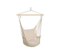 Chaise suspendue - fauteuil suspendu - assise dossier rembourrés - bois macramé tissu beige