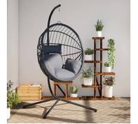vidaXL Chaise suspendue forme d'œuf avec support – rotin acier gris clair, extérieur H. 197 cm