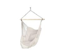 VOUNOT Chaise Suspendue en Coton Doux avec 2 Coussins Siège Suspendu Balançoire Suspendue pour Intérieur et Extérieur Hamac Portable à Franges Beige
