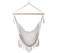 Intirilife Fauteuil Suspendu en Coton macramé Beige avec Bord frangé - Fauteuil Confortable et Respirant pour Adultes et Enfants à l'intérieur et à l'extérieur