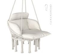 Chaise suspendue - Outsunny - avec grand coussin rembourré - à franges - kit de suspension - cadre en acier - tissage serré - crème