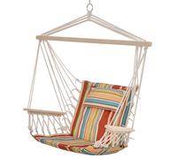Outsunny Chaise Suspendue hamac de Voyage Respirant Portable dim. 100L x 106H cm Coton macramé Polyester Multicolore rayé