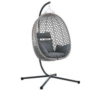 vidaXL Fauteuil suspendu Œuf avec support en Poly Rattan – Café