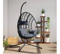 Chaise suspendue œuf support anthracite rotin et acier