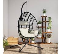 vidaXL Chaise suspendue forme d'œuf en rotin non pliable H. 197 cm Gris