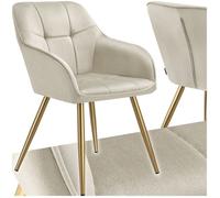 Chaise - TECTAKE - Chaise MARILYN effet velours capitonné, rembourrée et pieds acier doré, 58 x 62 x 82 cm - Crème/Or