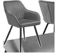 Chaise - TECTAKE - Chaise MARILYN effet velours capitonné, rembourrée et pieds en acier noir, 58 x 62 x 82 cm - Gris