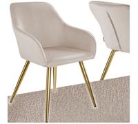 Chaise - TECTAKE - Chaise MARILYN effet velours et ergonomique, rembourrée et pieds en acier noir, 58 x 62 x 82 cm - Taupe/Or