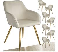 CHAISE - TECTAKE - Ensemble de 8 chaises MARILYN Siège rembourré aspect velours - Crème/Or