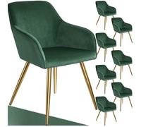 CHAISE - TECTAKE - Ensemble de 8 chaises MARILYN siège rembourré aspect velours - Vert Foncé/Or
