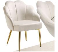 Chaise - TECTAKE - Fauteuil cocktail HELLEN avec dossier en forme de coquillage et revêtement en velours - Crème/Or
