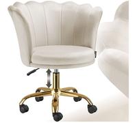 Chaise - TECTAKE - Fauteuil de bureau STELLA rembourré dossier en forme fleur avec revêtement velours 65 x 64 x 78 cm - Crème/Or