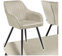 Chaise - TECTAKE - Fauteuil de salle à manger MARYLIN aspect velours avec pieds en acier noir - Crème