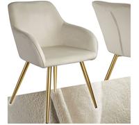 TecTake® Chaise de Salle à Manger rembourrée Moderne Fauteuil Salon Chaise Velours Chaise Scandinave Pieds en Acier Doré Élégant avec Accoudoirs Chaise pour Coiffeuse, Chambre, Coiffeuse, Salon