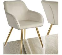 tectake® Chaise de Salle à Manger rembourrée Moderne Fauteuil Salon Chaise Velours Design Scandinave Pieds en Acier Doré Élégant avec Accoudoirs pour Coiffeuse, Chambre, Salon
