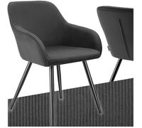 Chaise - TECTAKE - Fauteuil de salle à manger MARYLIN en velours côtelé avec pieds en acier noir - Anthracite/Noir