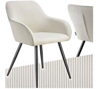 Chaise - TECTAKE - Fauteuil de salle à manger MARYLIN en velours côtelé avec pieds en acier noir - Crème/Noir
